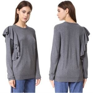 Elizabeth and James Ruffle Sweater Womens M Cashmere Blend Gray Minimalist